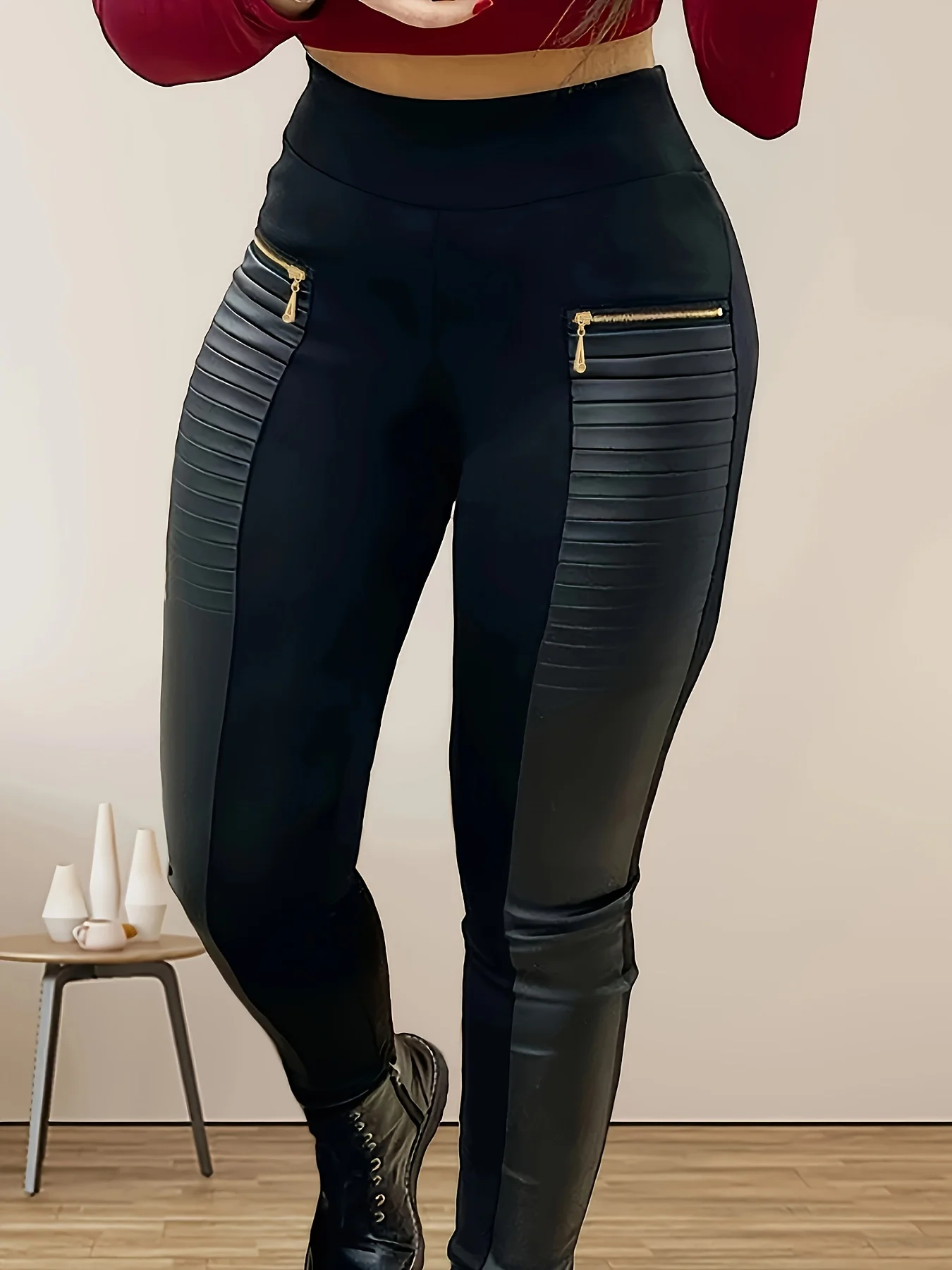 Schwarze, lässige, einfarbige Patchwork-Hose in Übergröße