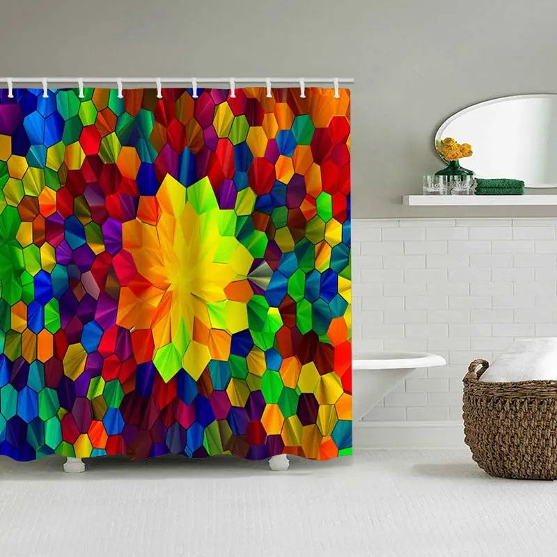 Colorful Stripe Bathing Curtain Bathroom Abstract Figure Shower Curtain Waterproof With 12 Hooks Home Deco Free Ship