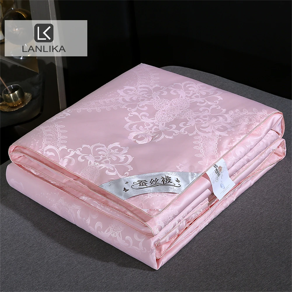 

Lanlika Women Pink Nature 100% Silk Quilt Comforter Warmth Jacquard Duvet All Season Double Queen King Sleep Blanket 1Pcs