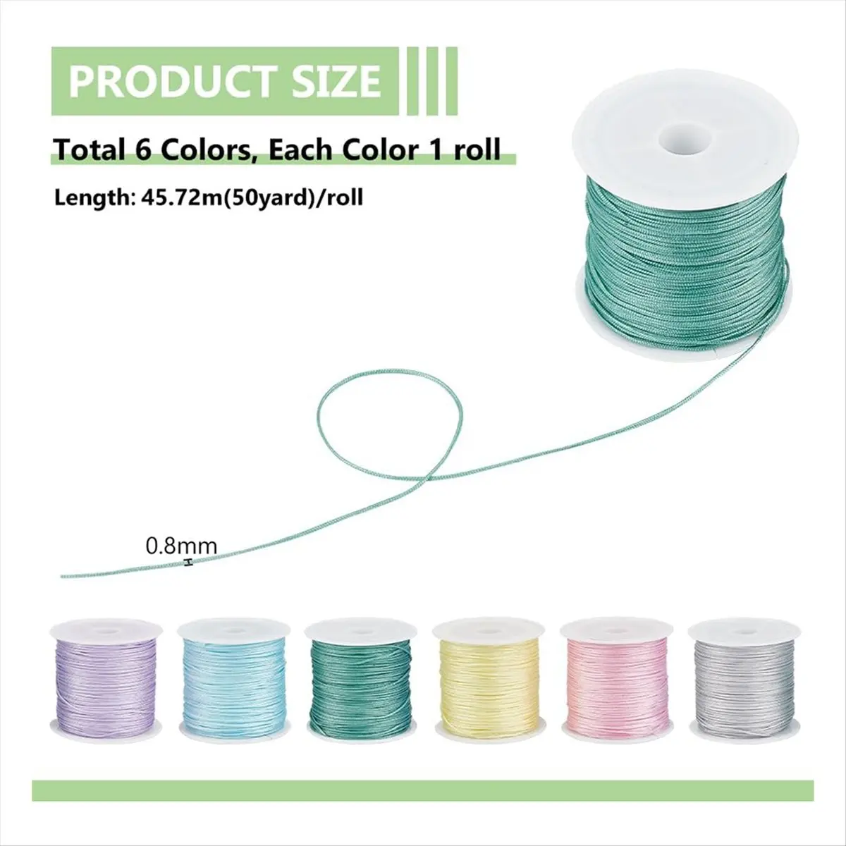 grand 300 Yards 0.8mm Nylon String for Bracelets, 6 Colors Braided Thread Bracelet String Thread Wind Chime for Jewelry Making