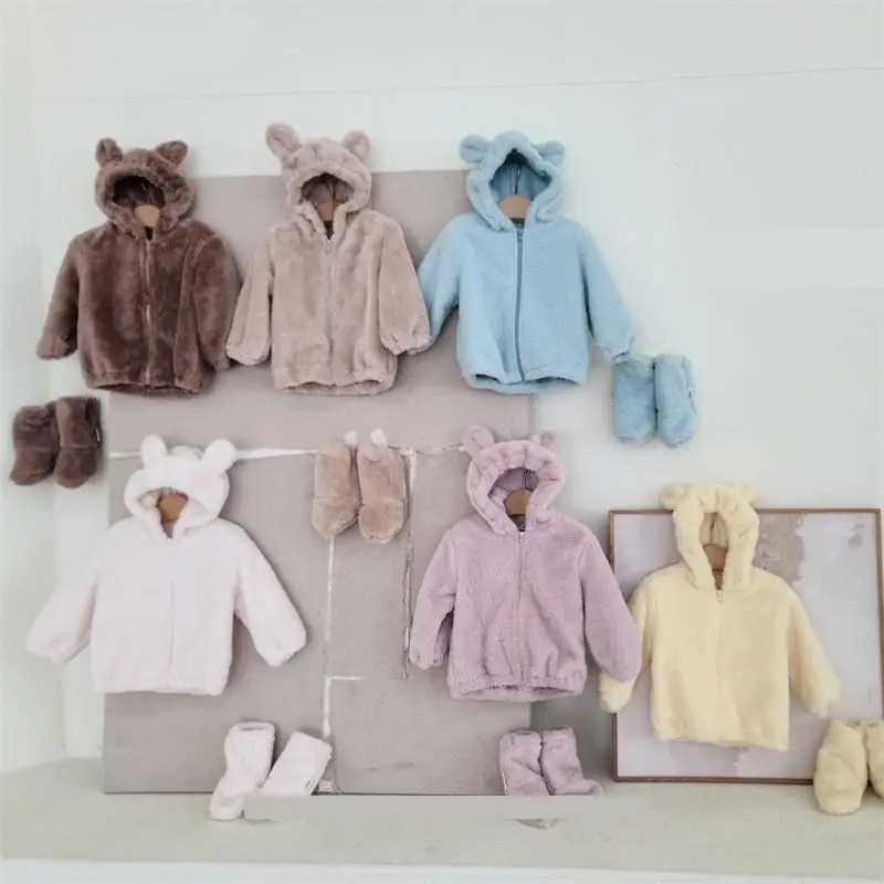 

2025 Winter New Children Long Sleeve Plush Coat Boys Girls Padded Jacket Plus Velvet Thick Kids Warm Hooded Coat Baby Clothes