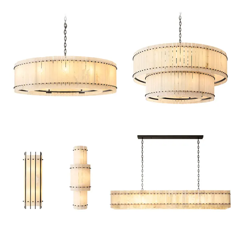 

2025 Trendy American Marble Series LED Chandelier Lustre Alabaster Pendant light Suspension Luminaire Lampen For Living Room
