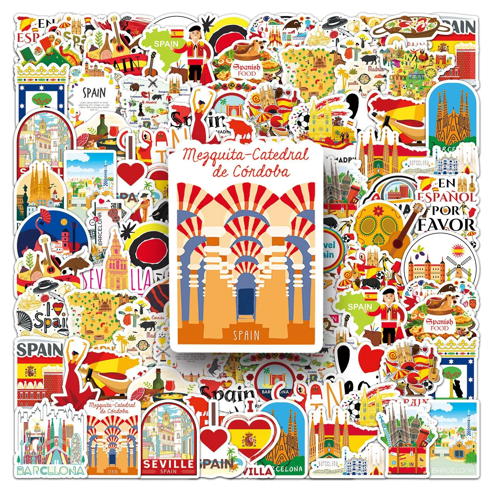 10/50PCS Spain Scenic Spot Stickers Travel Cartoon Graffiti Sticker Luggage Laptop Phone Guitar Car Bike Skateboard Decals