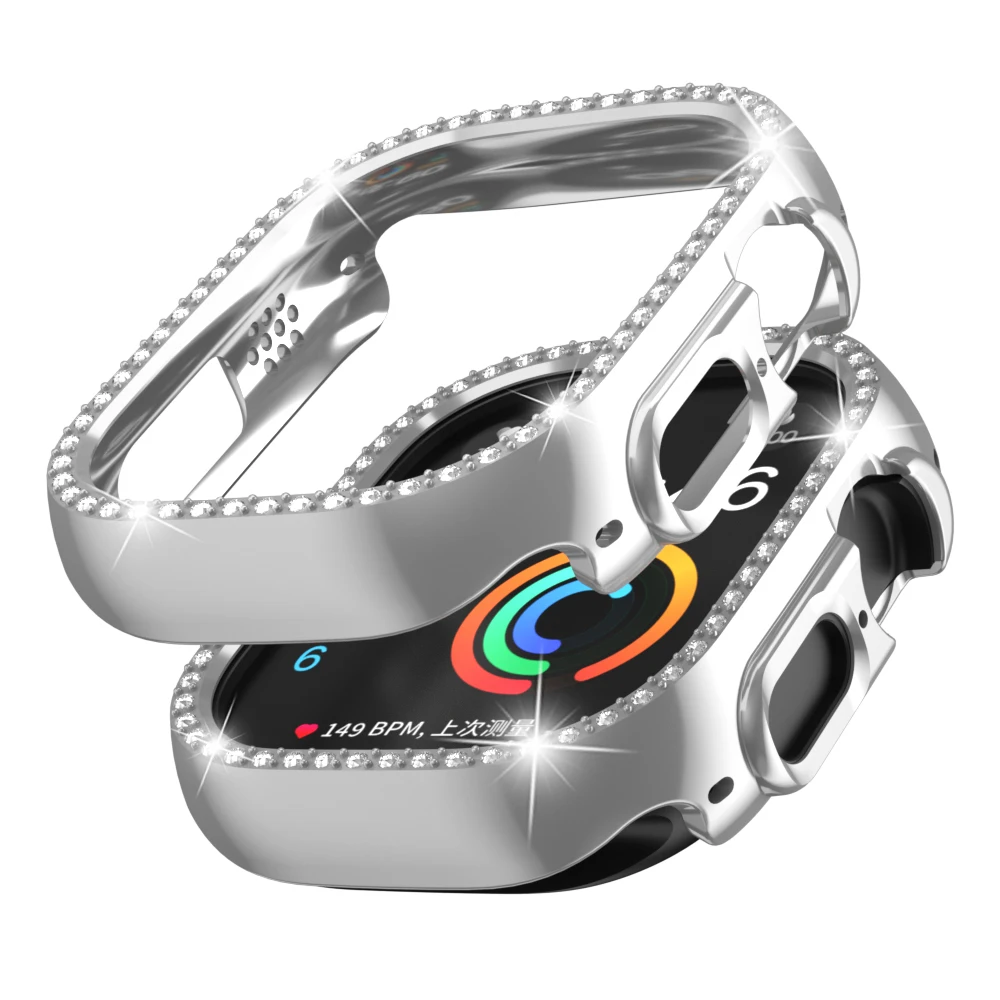 Мигающий бриллиант + чехол для часов Apple Watch, 49 мм, зеркальный бриллиантовый крутой бампер + экран Iwatch серии 8, ультра аксессуары