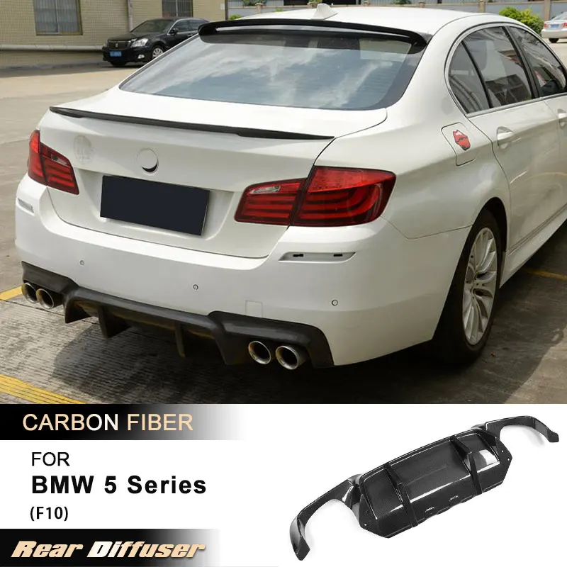 Car Rear Bumper Diffuser Lip for BMW 5 Series F10 M Sport 2011-2016 Dual Exhaust Two Outlet Rear Lip Body Kit Carbon Fiber