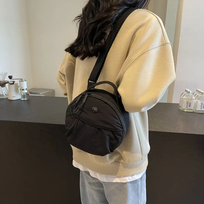 Cute Korean Style Nylon Shoulder Bag Mobile Phone Storage Purse Small Round Bag Handbags Wallet Bags Mini Crossbody Bag Girls image 3