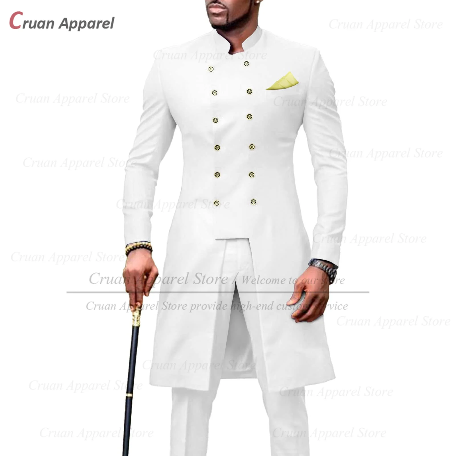 2023 New Suits for Men Slim Fit African Business Wedding Tuxedos Tailor-made Fashion Stand-up Collar Blazer Pants 2 Pieces Set