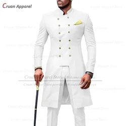 2023 New Suits for Men Slim Fit African Business Wedding Tuxedos Tailor-made Fashion Stand-up Collar Blazer Pants 2 Pieces Set