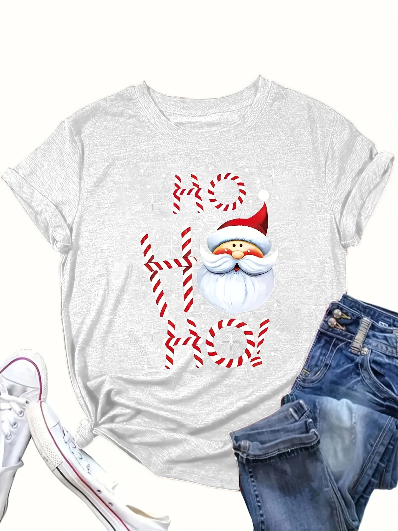 Women'S Cartoon Santa Claus Trendy Printed Casual Round Neck T-Shirt Summer Short Sleeved Harajuku Streetwear Tops Clothing