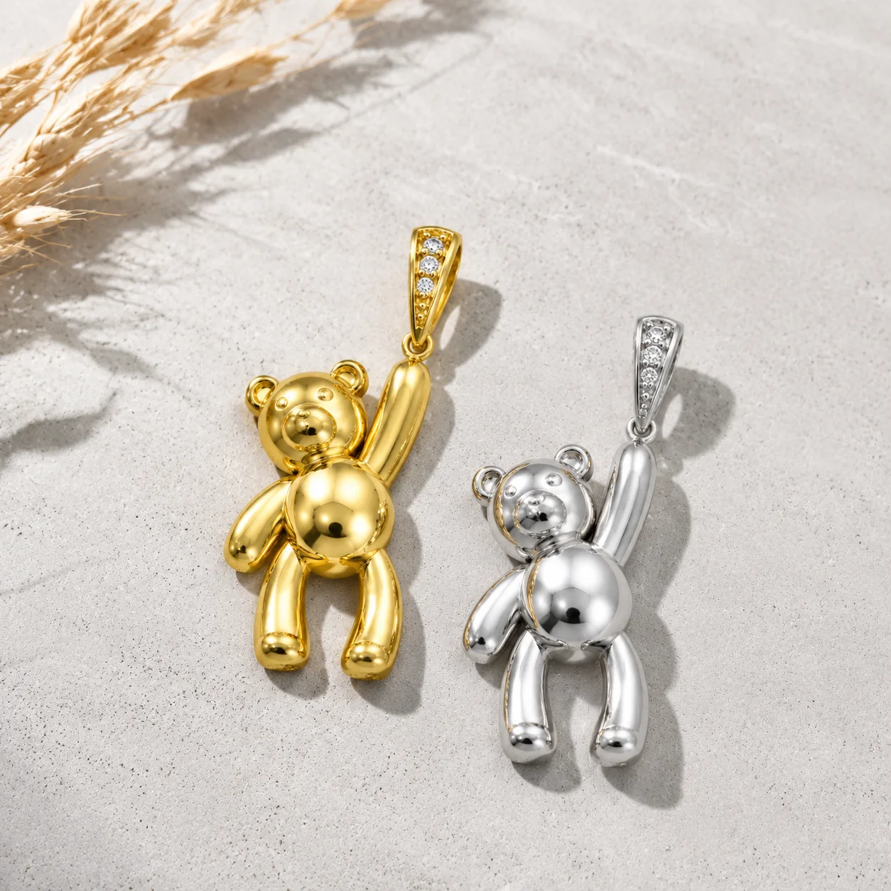 ZHENL Niedlicher Hängender Teddybär-Anhänger Charm 18K Vergoldeter Edelstahl 3D Tier-Ballonbär Halskette Damen Mädchen Schmuck – Detail 3