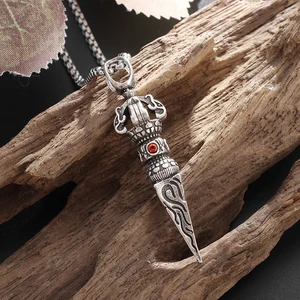 Retro Gothic Merah Zircon Buddha Vajra Liontin Kalung untuk Pria dan Wanita Pribadi Punk Fashion Amulet Perhiasan Hadiah 12 kalung vajra penjualan terbaik - №