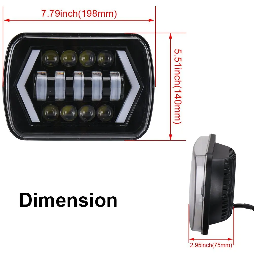 5x7 Led Headlights 7x6 High/Low Beam with DRL Turn Signal Light Sealed Beam Compatible with Jeep Wrangler YJ Cherokee XJ