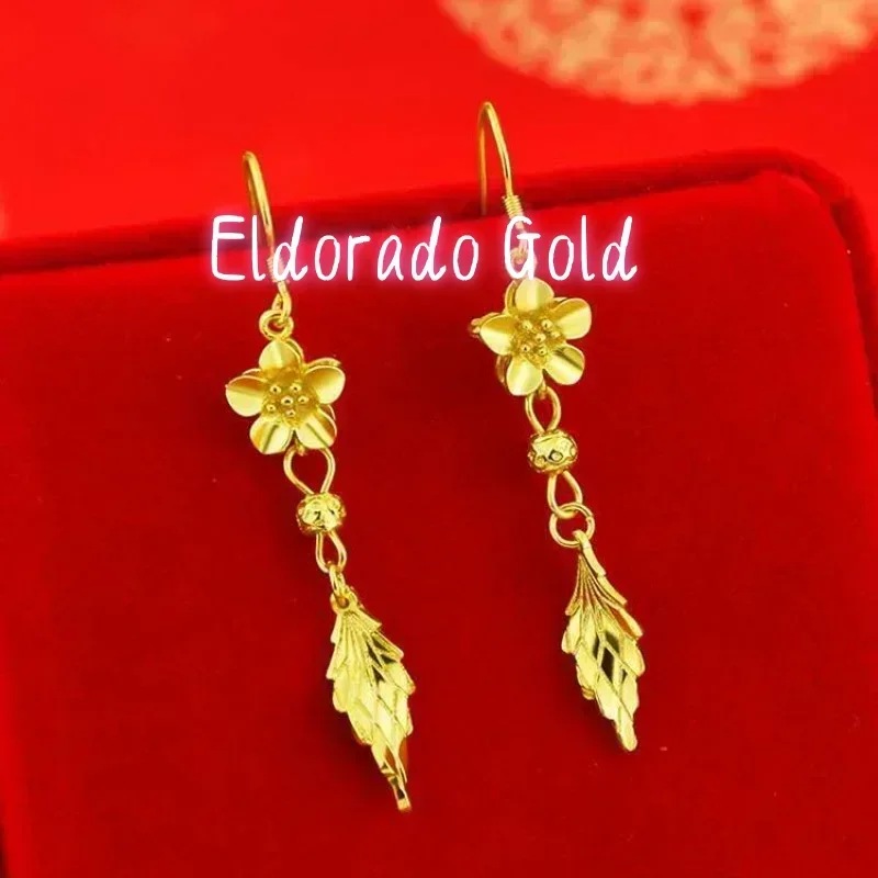 

Eldorado Gold Gold shop with 999 real gold earrings fortune prosperous temperament gold earrings flower and leaf eardrop solid