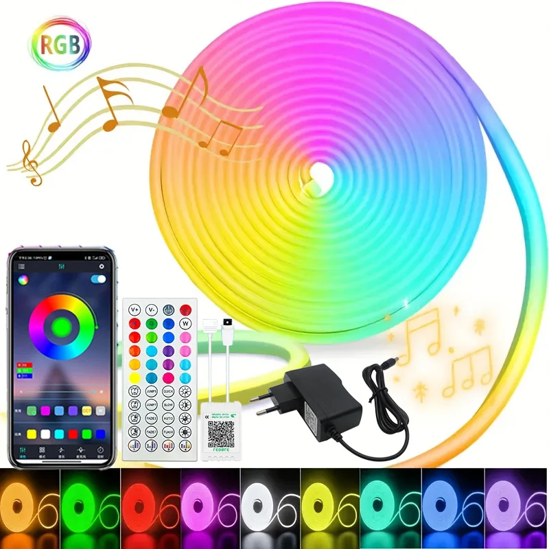

24V RGB Neon Strip Lights with APP/Remote Control,Dimmable,Timed,Music Sync Waterproof Flexible LED Light For Home Party Decor