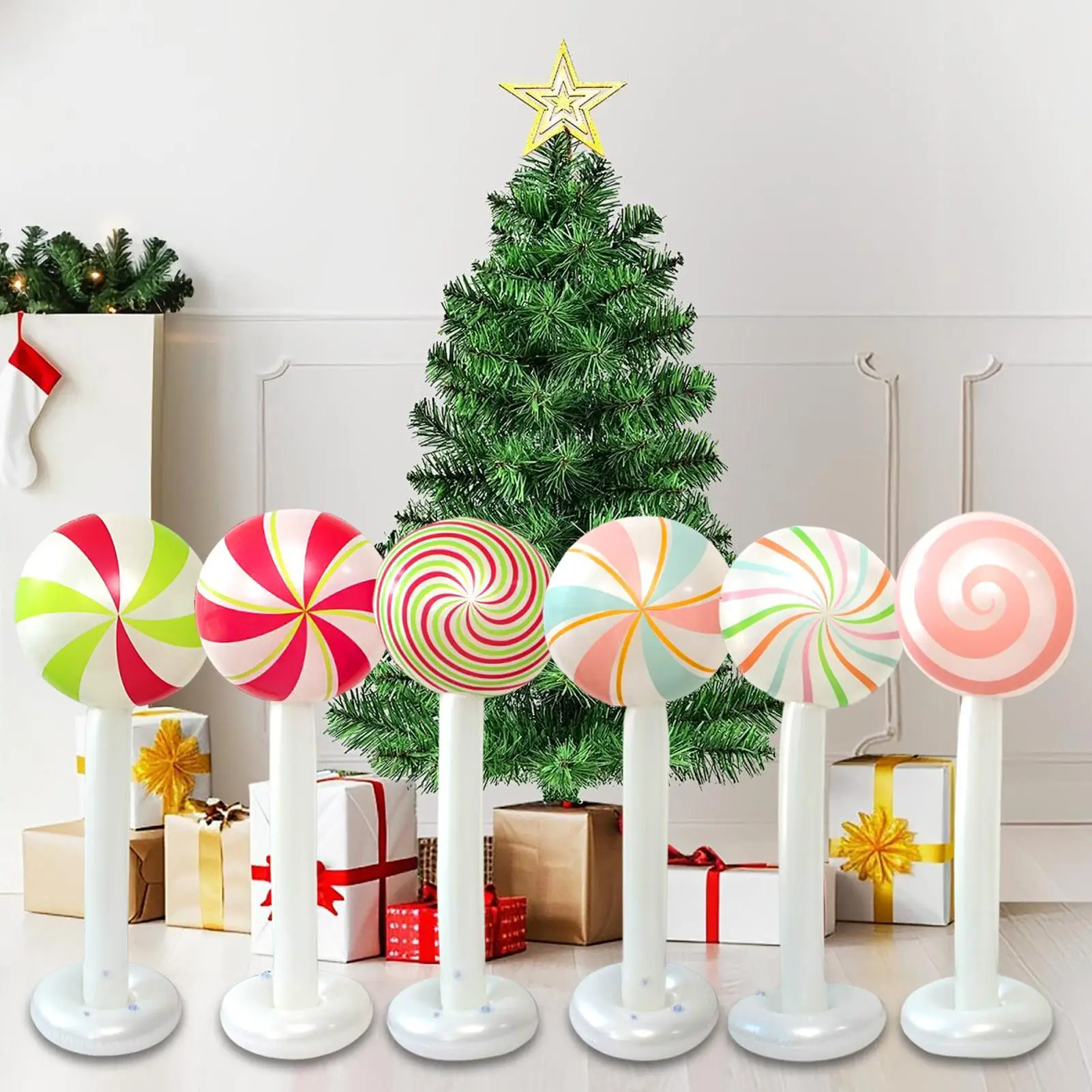 

Большие надувные рождественские украшения, большие всепогодные товары для вечеринок, ПВХ леденец, Рождественский декор, надувные лодки для вечеринки спереди