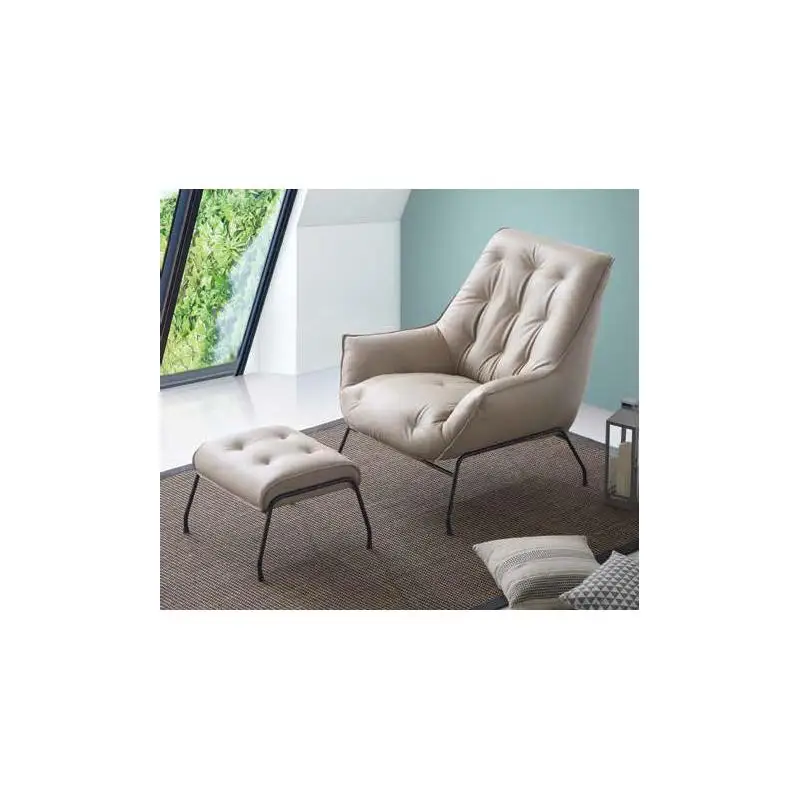 

Khaki Top Grain Leather Accent Chair & Ottoman Set