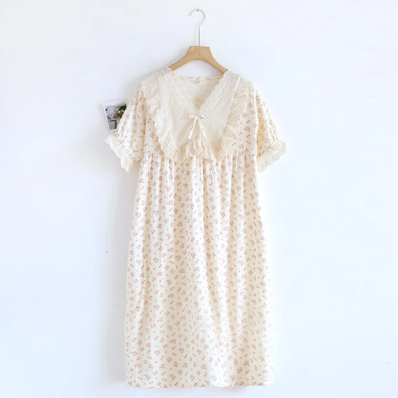 

Cotton Woman Nightwear One Piece Pajamas Dress Summer Short Sleeve Loose Night Wear For Ladies Sleepwear For Sleeping