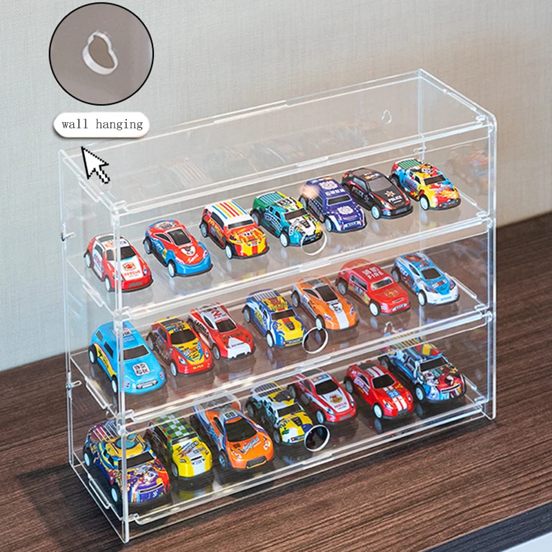 

3/4 Layer Toy Car Model Storage Box 1:64 Car Model Dust-Proof Openable Box Transparent Storage Cabinet Hd Desktop Wall Hanging