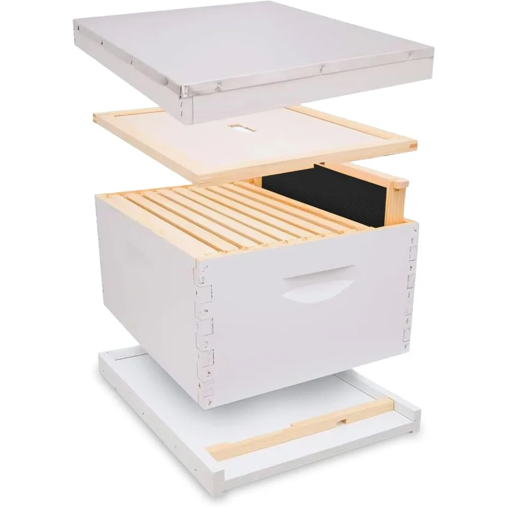 

Traditional Complete 10-Frame Bee Hive Kit, Fully Assembled 9⅝” Deep Hive Body with 10 Frames, Beeswax-Coated Foundati