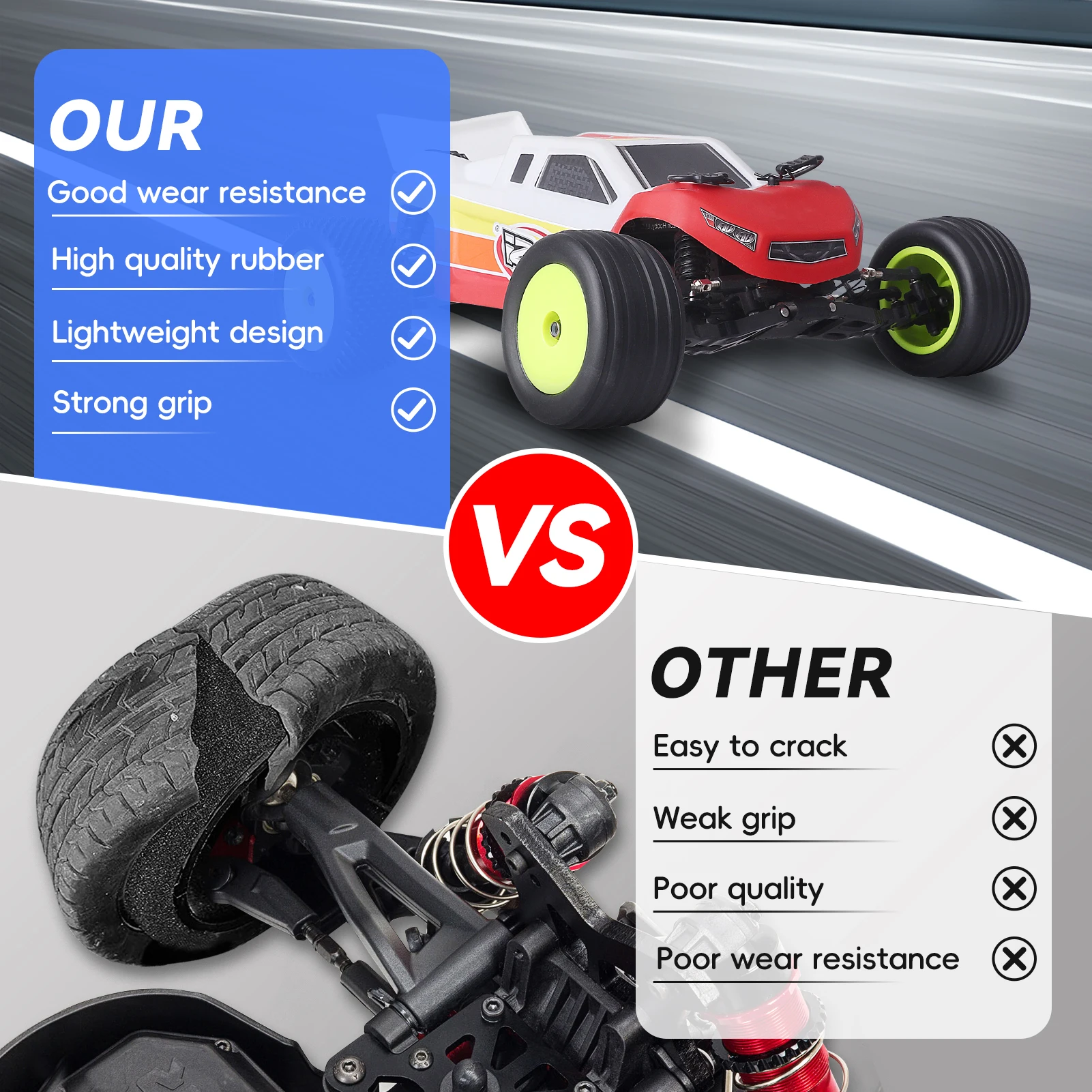 HobbyPark Preglued 1/18 Off-Road Tires & Wheels, 8mm Hex, for Losi Mini-T 2.0 Brushless Stadium Truck, High Traction