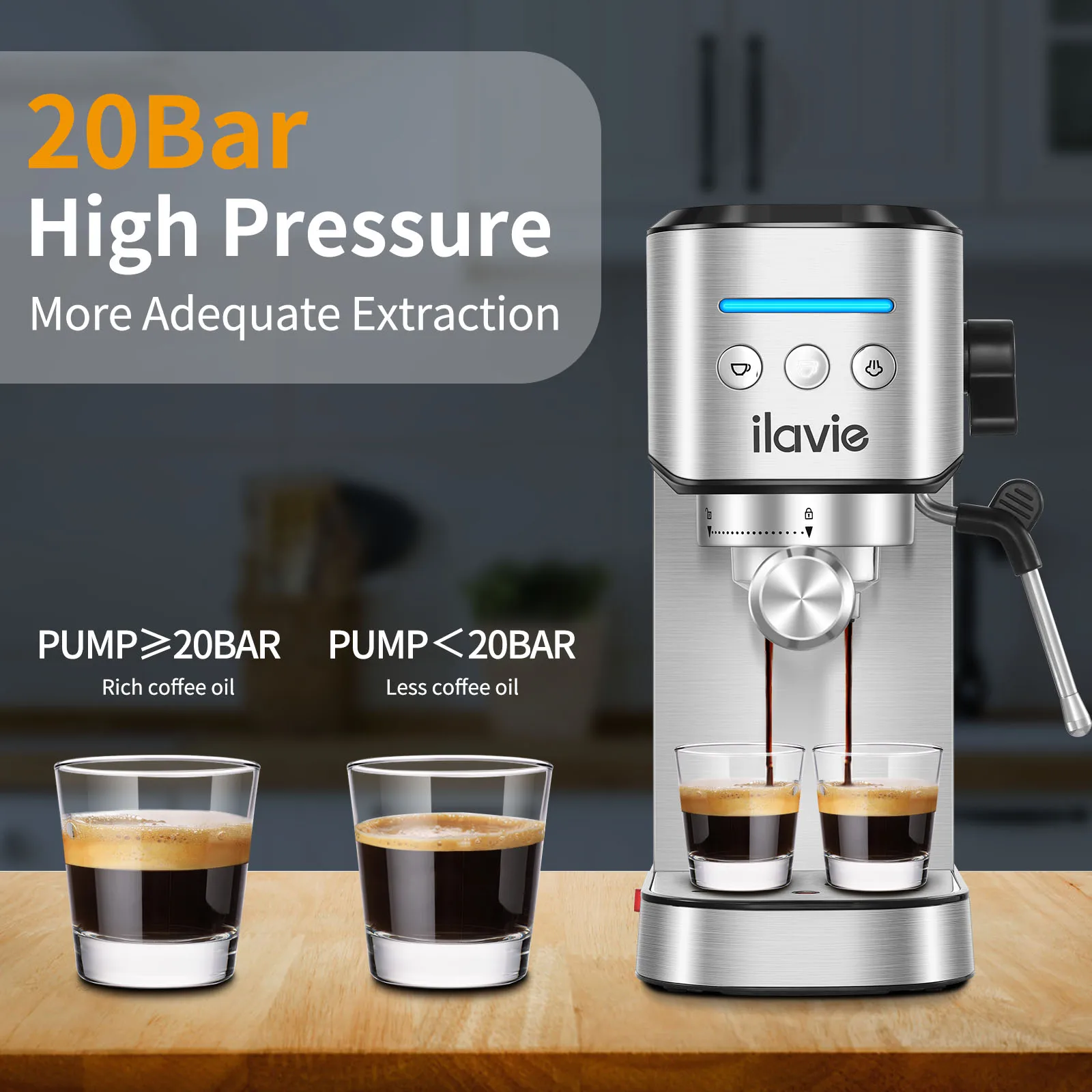 20Bar Espresso Coffee Machine With 1000ML Water Tank and Steamer 1350W Cappuccino Latte Home Use Espresso Maker for Dad Mom Gift