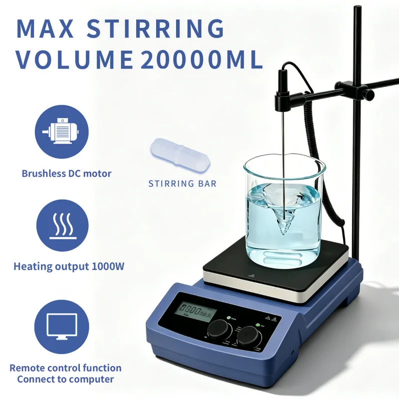 IKEME 7-Inch Infrared Heating Magnetic LCD Digital Hot Plate Mixer Thermostatic Speed Control for Lab Chemical Solution Heating