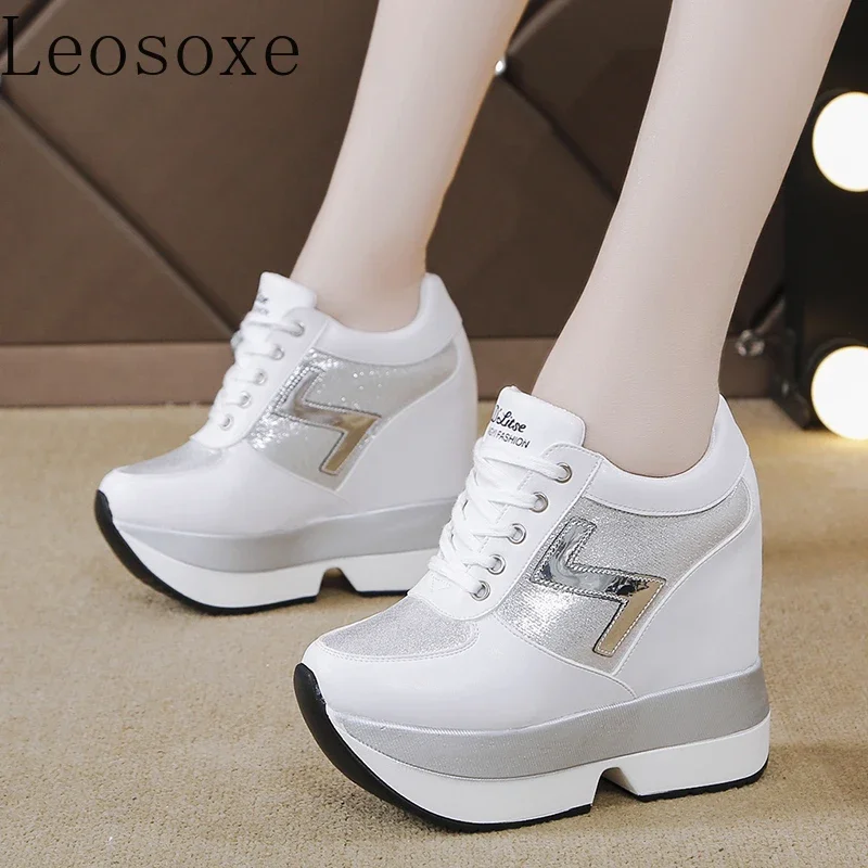 Fashion White Sneakers Women\'s High Platform Casual Shoes Height Increasi Leathe Shoes 10 CM Thick Sole Trainers Tennis Sports