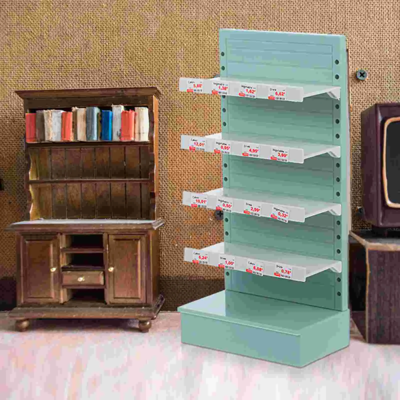 Children's Supermarket Shelves House Mini Rack Stand Bookcase Bookcases Goods Shelf Accessory Miniature Toy Room