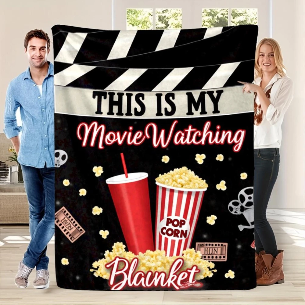 1pc Personalized Movie Watching Blanket Retro Cinema Theme Flannel Throw Blanket for Movie Lovers Home Couch Decor