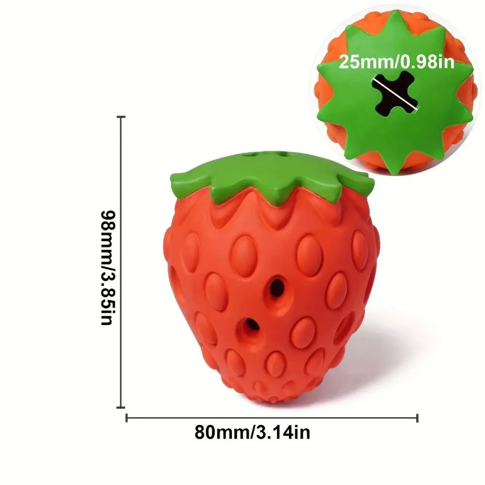 Juguete para masticar para perros en forma de fresa, limpieza interactiva de dientes, Bola para fugas de comida para perros, juguete de molienda de dientes resistente a mordeduras de goma