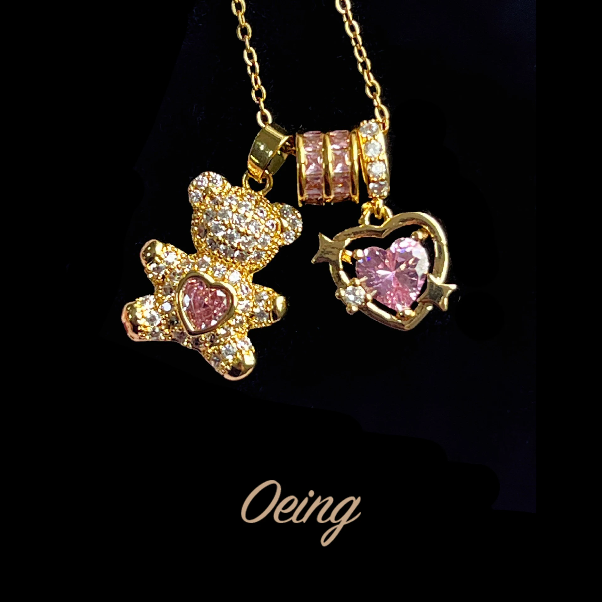 

Shiny Zircon Cute Bear Pendant Stainless Steel Chain Classic luxury Necklace for Women Lady Vintage Jewelry Accessories Gifts