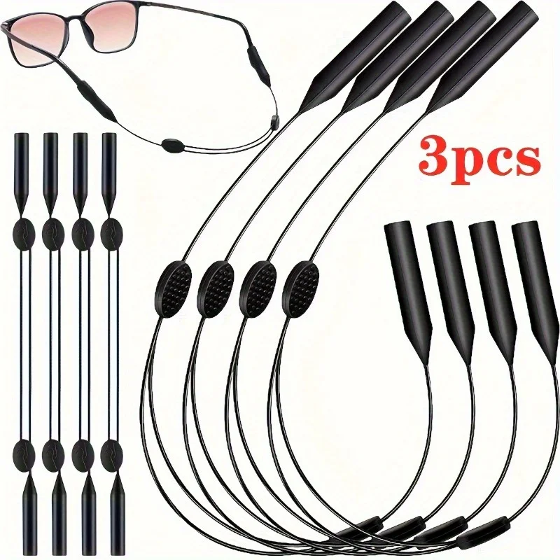 3pcs,  Simple Black Adjustable Sunglasses Lanyards, Comfortable Practical Eyewear Fixers, Outdoor Sports Glasses Ropes
