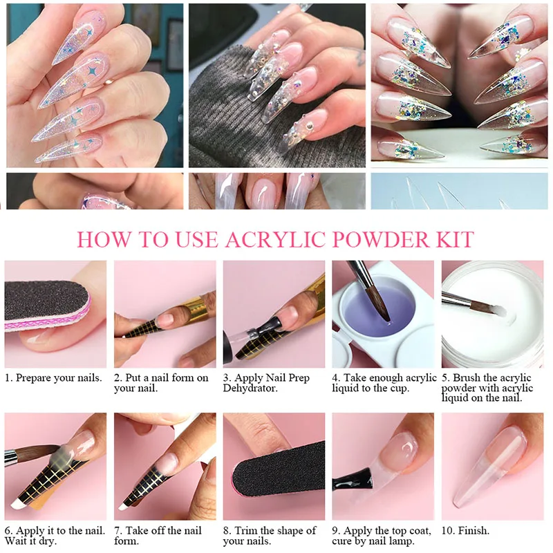 Pó acrílico para suprimentos para Nail Salon Acessórios de manicure Extensões DIY Espessamento Tampas de unhas falsas, Suprimentos esculpidos, 100g