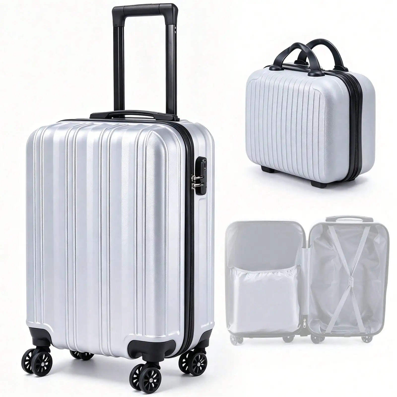 Juego de maletas de 2 piezas, maleta de cabina ligera con carcasa rígida de polipropileno resistente, maleta con ruedas y carcasa rígida con doble sistema de 360 grados. ° Maleta de viaje resistente con ruedas giratorias y cremallera YKK, disponible en negro y gris, y en varias combinaciones de colores. Ideal para viajes de negocios, vacaciones o escapadas de un día para hombres y mujeres.