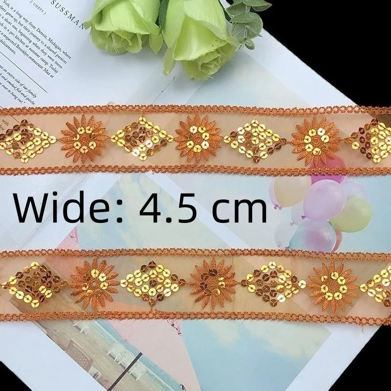 1 Yards Lace Fabric Sequins  Embroidered Ribbon Collar Trim Applique for Wedding Sewing DIY