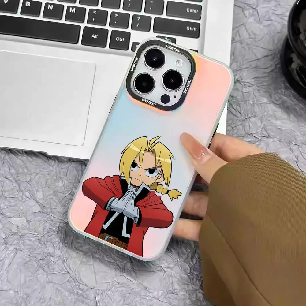 1pc Fullmetal Alchemist Phone Case Laser IMD Color Silver Shell For IPhone 17 16 15 14 13 12 11 Air Pro Max Plus