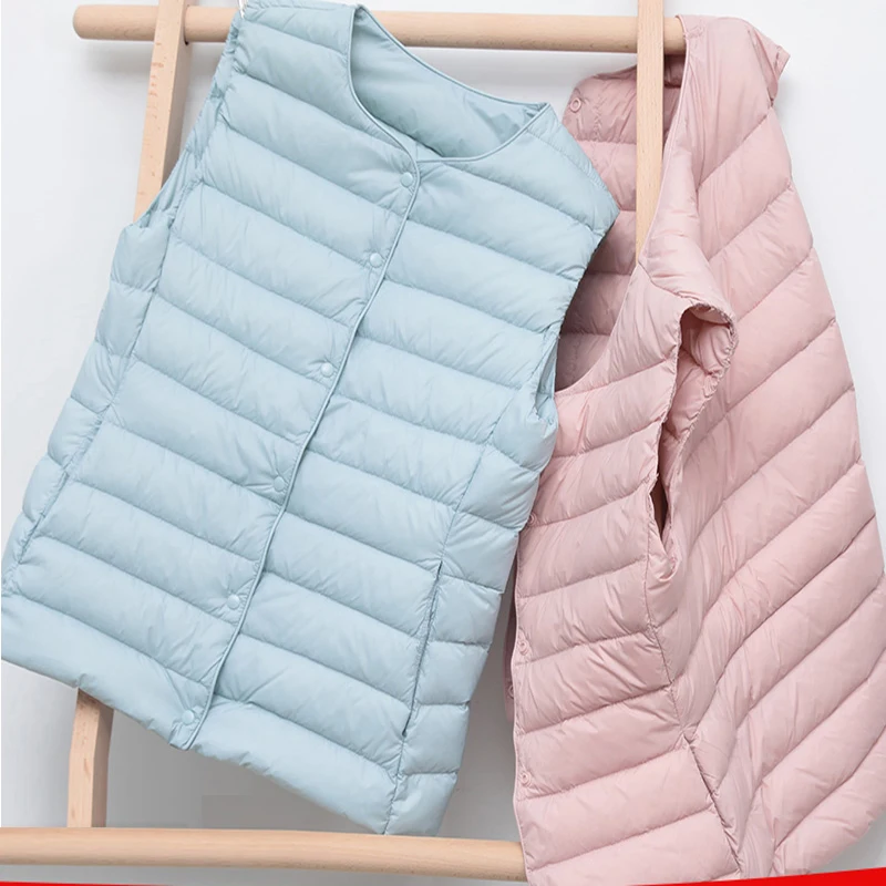 90% Ultra Light White Duck Down Women Vest Thin Coat Women Duck Down Sleeveless Jacket V Collar Or O Collar Coat Packable