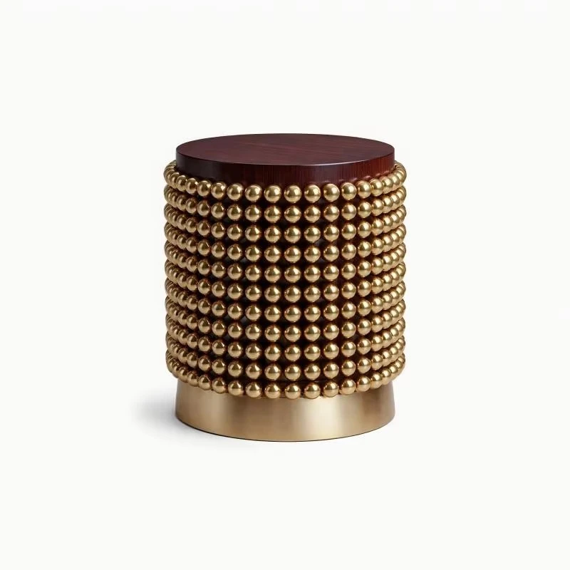 Art beaded coffee table small round side table modern simple wooden coffee table