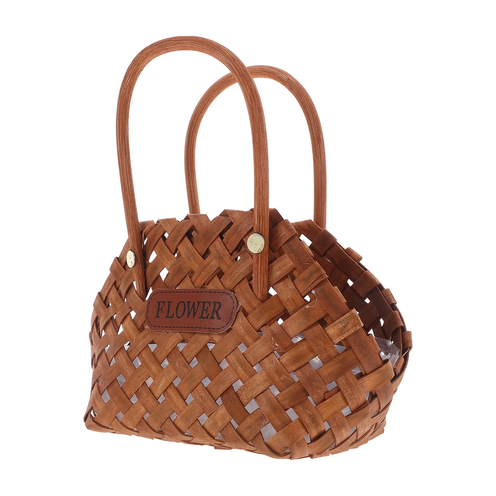 

Handwoven Wooden Basket Rustic Vintage Woven Bread Fruit Egg Storage Basket Plastic Liner Handle for Wedding Picnic