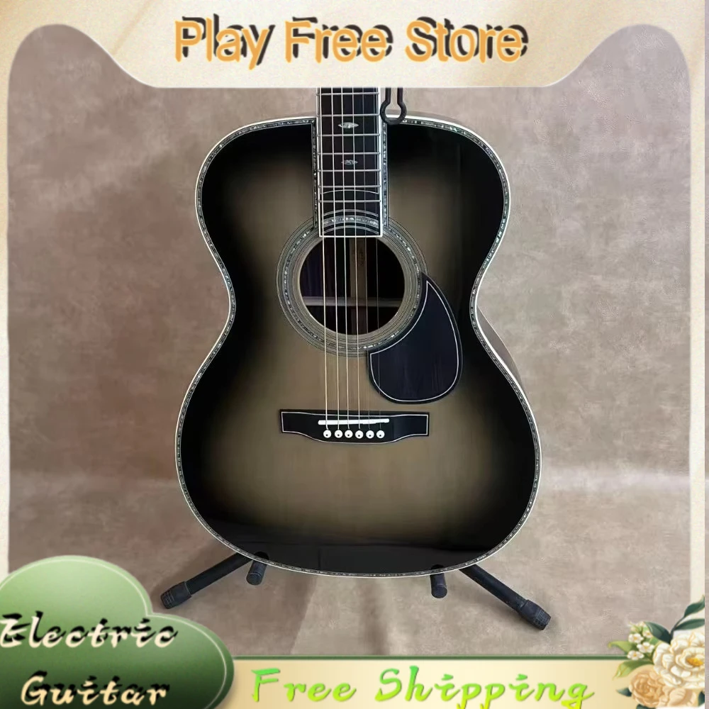 OM45 Solid Acoustic Guitar Spruce Solid Top Rosewood Back Sides Platinum Gray Burst Gloss Finish Folk Guitar Player Fingerstyle