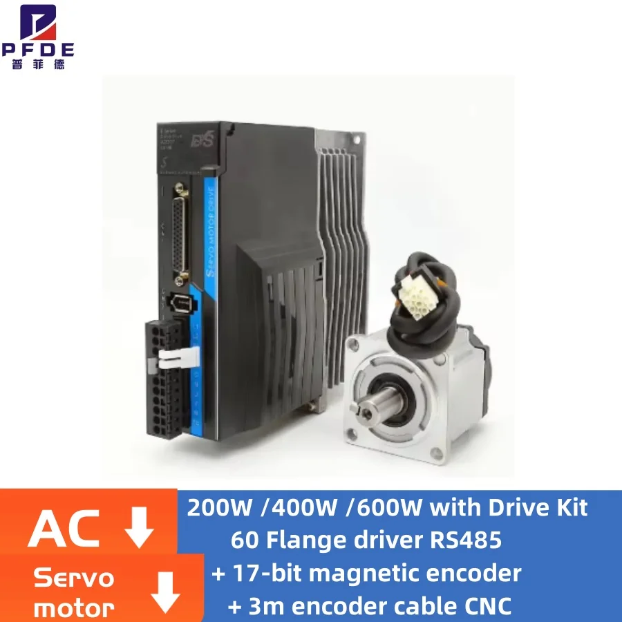 Kit de Motor Servo AC de 200W 400W 600W, 3000rpm, con Flange de 60mm + Encoder Magnético de 17 bits + Cable de Encoder de 3m para CNC
