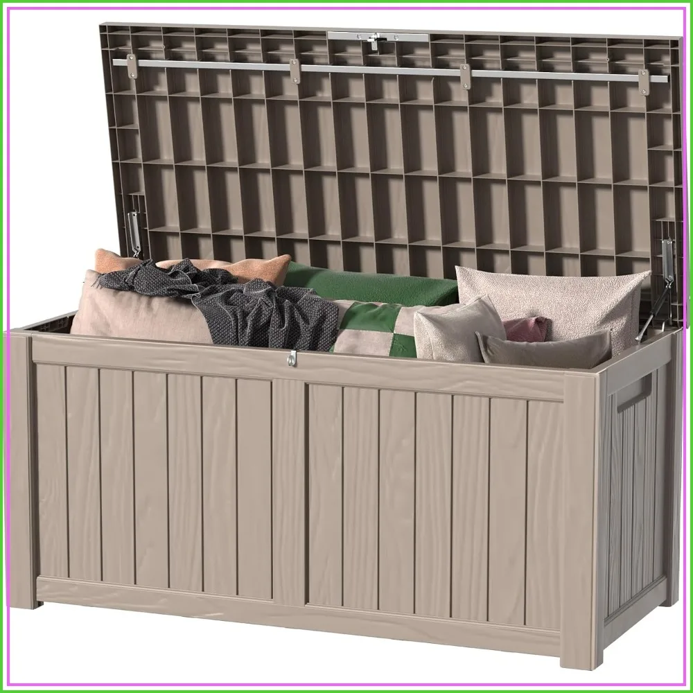 150 Gallon Outdoor Storage Box Waterproof Resin Deck Box for Patio Furniture Pool Garden Tools Grey
