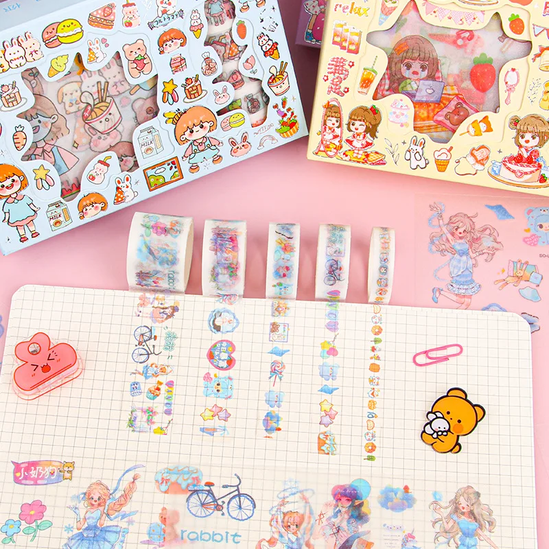 Handbook Stickers Set Ins Wind Decorative Patterns Cute Cartoon Handbook Material Stickers Students Diy Stickers Stationery