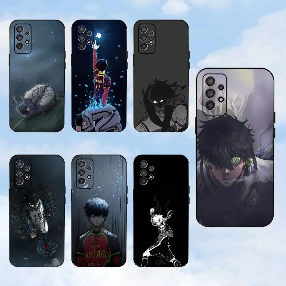 

B-Blue Anime L-Lock Phone Case For Samsung S25,S24,S23,S22,S21,S20,S10,Ultra,Plus,Lite,FE,Soft Silicone Black Cover