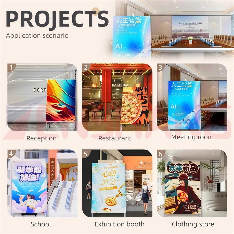 Tragbarer LED-Poster-Schild-Bildschirm mit wiederaufladbarem Akku, kostenloser Ständer für Aufzugswerbung und Wegsuchung