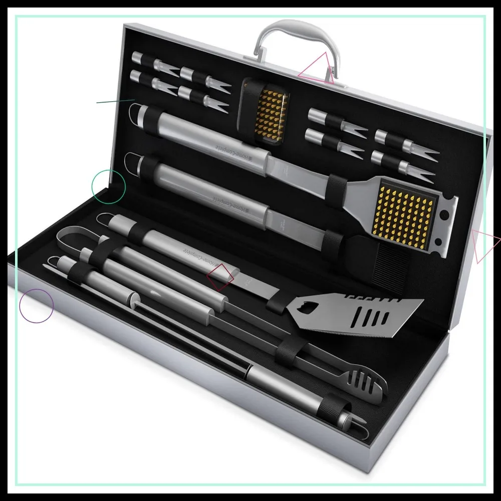 

16-Piece BBQ Grill Accessories Set with Aluminum Case - Stainless Steel Tools for Outdoor Cooking
