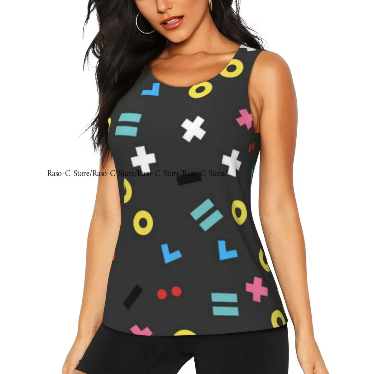 Women's Workout Tank Tops Quick Dry Sleeveless Athletic Shirts Geometric Elements In Hipster Memphis Style Gym Yoga Tops
