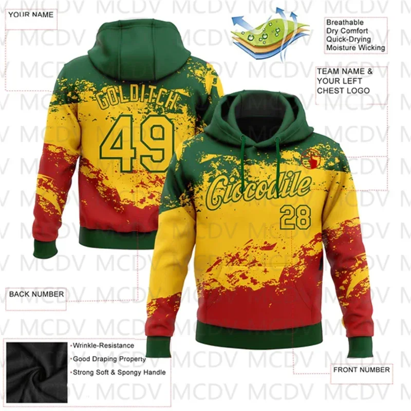 Custom Green Yellow-Red 3D Pattern Design Black History Month Sports Pullover Sweatshirt Hoodie