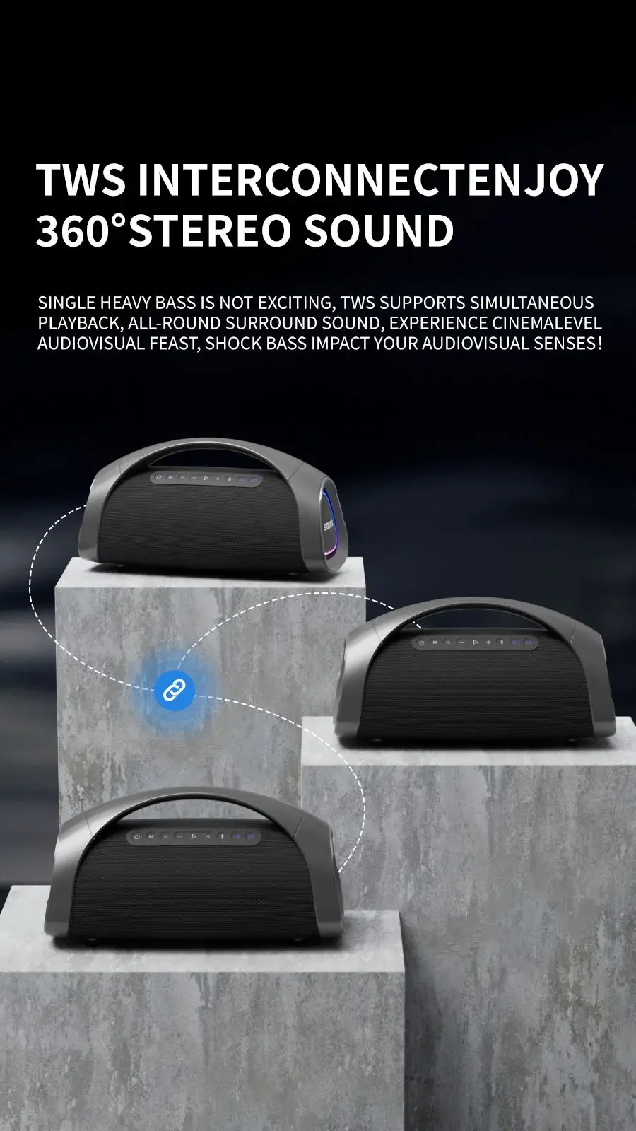 IPX6 320W BT Stereo Fabric Bass Woofer Speaker TWS Function Colorful LED Lights Waterproof Outdoor Speakers For Karaoke Player