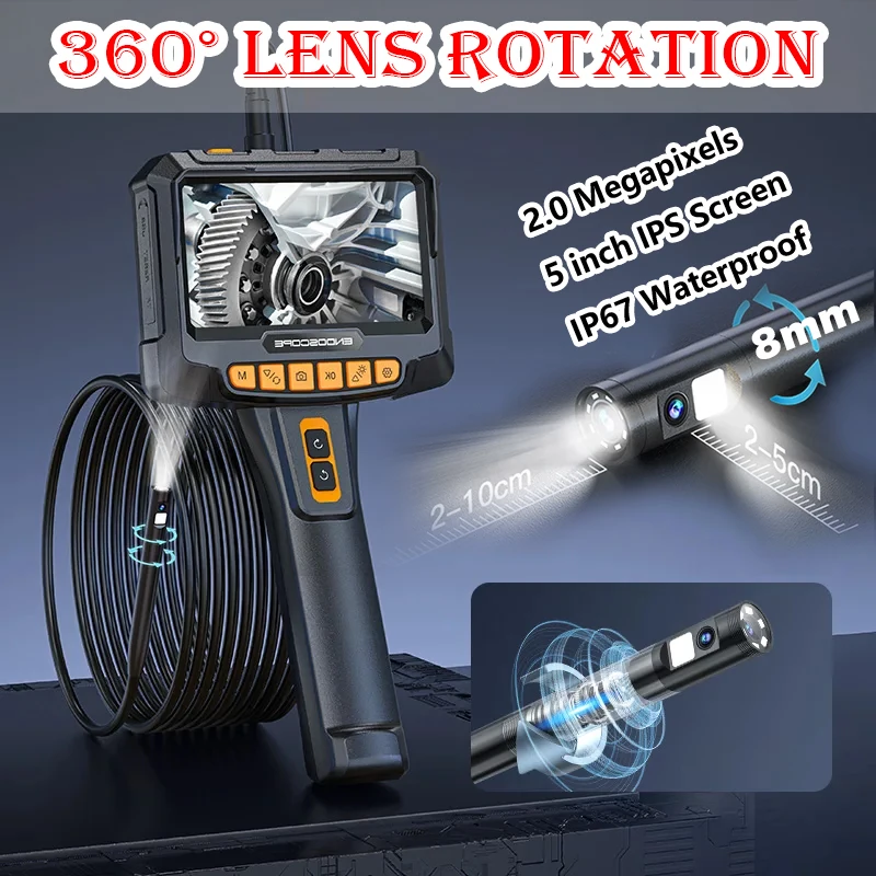 8mm Industrial 360-Degree Automotive Drain Piping Sewer Refraction Rotary Video Endoscope Camera Joint High Quality Dual Lens